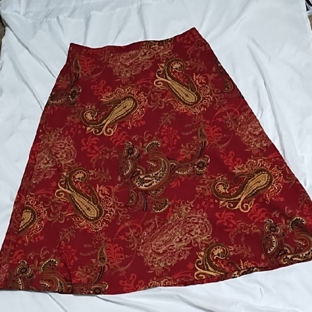 Paisley A-Line Skirt - Red and Gold